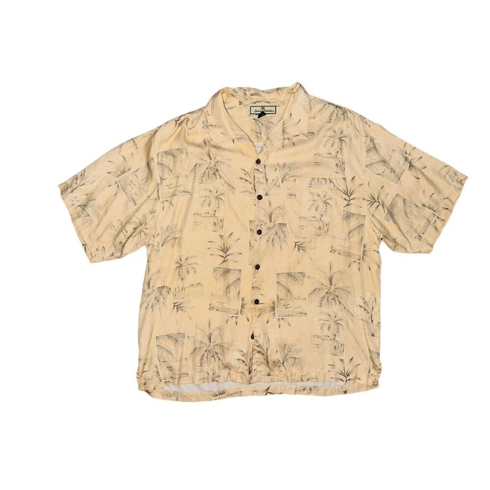 B2 Tommy Bahama Silk Mens‎ Shirt XL Golf Hawaiian scene palm trees pattern